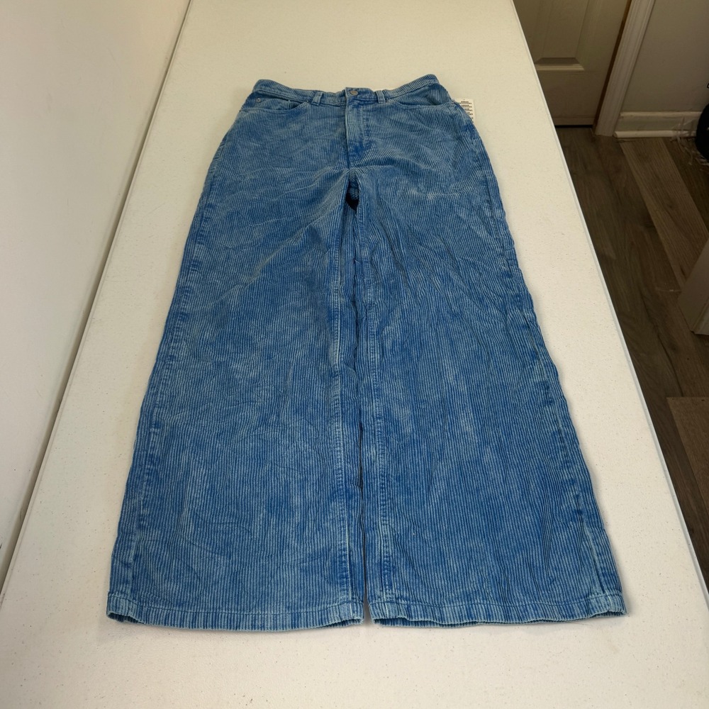 BDG Urban Outfitters High & Wide Corduroy Pants Blue Acid Wash Size 28 NWT